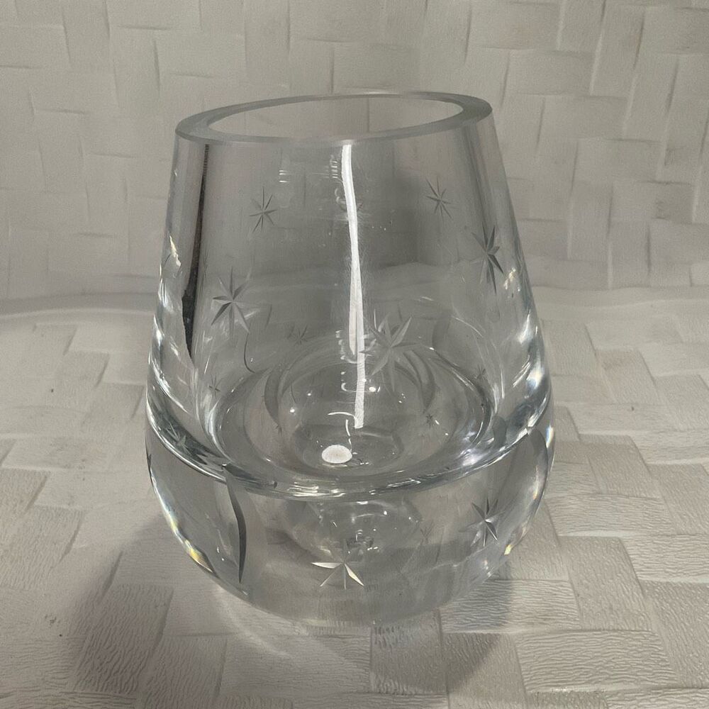Atomic Art Glass Bubble Vase/Paperweight‎ From Poland. Etched MCM Moon & Stars